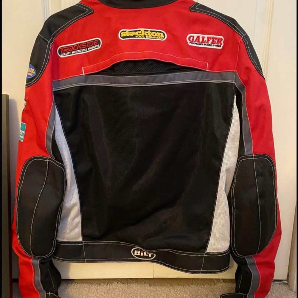 Bilt Motorcycle Jacket Red/Black with logos.